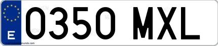 Ejemplo de matrícula española 0350 MXL