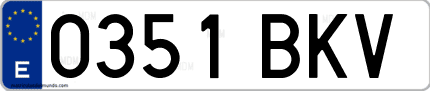 Ejemplo de matrícula de coche ordinaria 0351 BKV