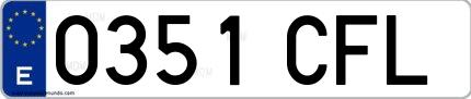 Ejemplo de matrícula española 0351 CFL
