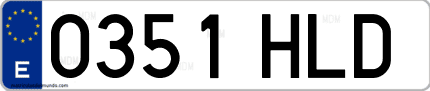 Ejemplo de matrícula de coche ordinaria 0351 HLD