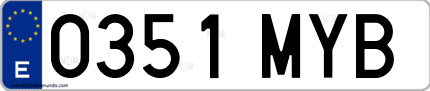 Ejemplo de matrícula de coche ordinaria 0351 MYB