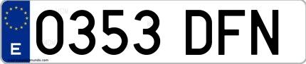 Ejemplo de matrícula española 0353 DFN