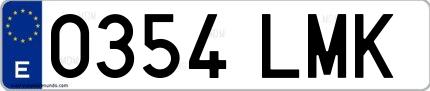Ejemplo de matrícula española 0354 LMK