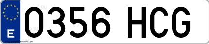 Ejemplo de matrícula española 0356 HCG