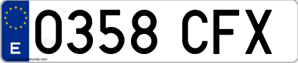 Ejemplo de matrícula de coche ordinaria 0358 CFX