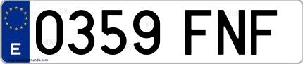 Ejemplo de matrícula española 0359 FNF