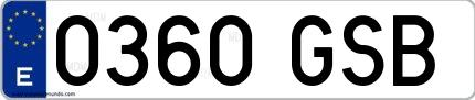 Ejemplo de matrícula española 0360 GSB