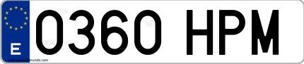 Ejemplo de matrícula española 0360 HPM