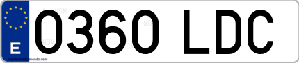 Ejemplo de matrícula de coche ordinaria 0360 LDC