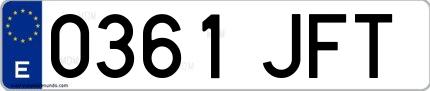 Ejemplo de matrícula española 0361 JFT
