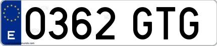 Ejemplo de matrícula española 0362 GTG
