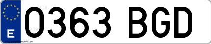 Ejemplo de matrícula española 0363 BGD