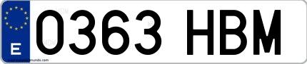 Ejemplo de matrícula española 0363 HBM