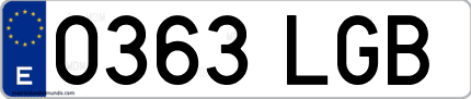Ejemplo de matrícula de coche ordinaria 0363 LGB
