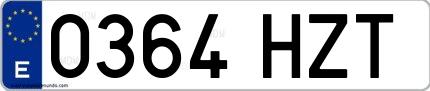 Ejemplo de matrícula española 0364 HZT