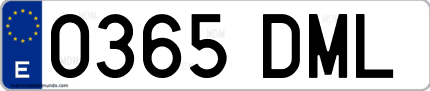 Ejemplo de matrícula de coche ordinaria 0365 DML