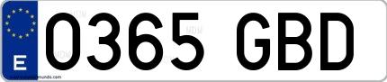Ejemplo de matrícula española 0365 GBD