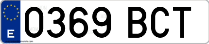 Ejemplo de matrícula de coche ordinaria 0369 BCT