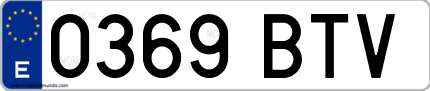 Ejemplo de matrícula de coche ordinaria 0369 BTV