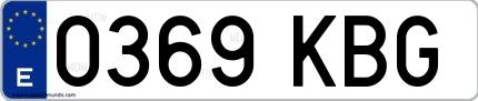 Ejemplo de matrícula española 0369 KBG