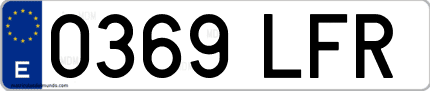 Ejemplo de matrícula de coche ordinaria 0369 LFR