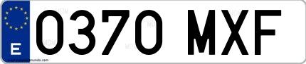Ejemplo de matrícula española 0370 MXF
