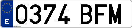 Ejemplo de matrícula de coche ordinaria 0374 BFM