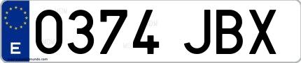 Ejemplo de matrícula española 0374 JBX