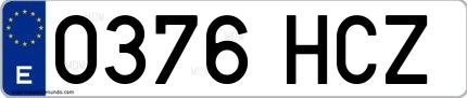 Ejemplo de matrícula española 0376 HCZ