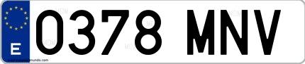 Ejemplo de matrícula española 0378 MNV