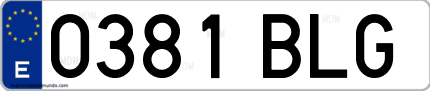 Ejemplo de matrícula de coche ordinaria 0381 BLG