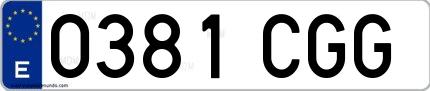 Ejemplo de matrícula española 0381 CGG