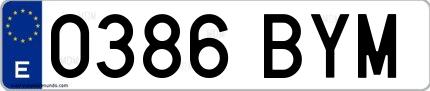Ejemplo de matrícula española 0386 BYM