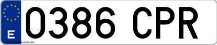 Ejemplo de matrícula española 0386 CPR