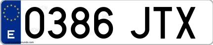 Ejemplo de matrícula española 0386 JTX