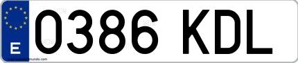 Ejemplo de matrícula española 0386 KDL