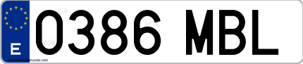Ejemplo de matrícula de coche ordinaria 0386 MBL