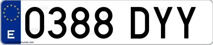Ejemplo de matrícula española 0388 DYY