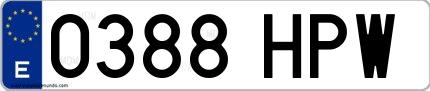 Ejemplo de matrícula española 0388 HPW