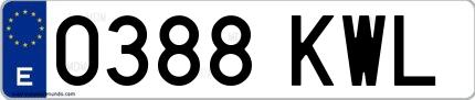Ejemplo de matrícula española 0388 KWL