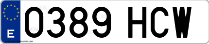 Ejemplo de matrícula de coche ordinaria 0389 HCW