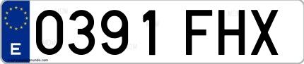 Ejemplo de matrícula española 0391 FHX