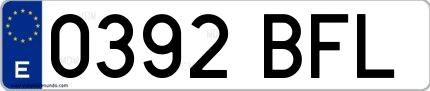 Ejemplo de matrícula española 0392 BFL