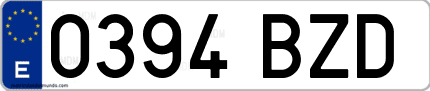 Ejemplo de matrícula de coche ordinaria 0394 BZD