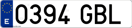 Ejemplo de matrícula de coche ordinaria 0394 GBL