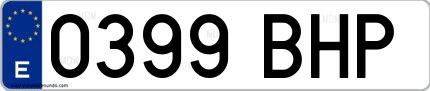 Ejemplo de matrícula española 0399 BHP