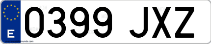 Ejemplo de matrícula de coche ordinaria 0399 JXZ