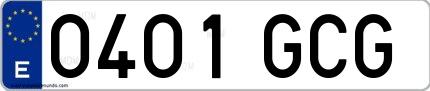 Ejemplo de matrícula española 0401 GCG