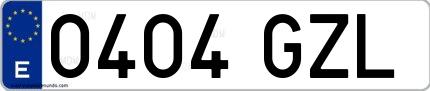 Ejemplo de matrícula española 0404 GZL