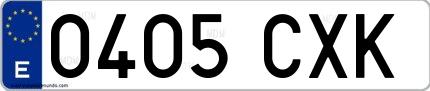 Ejemplo de matrícula española 0405 CXK